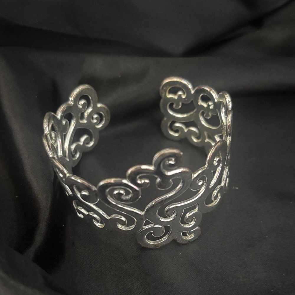 Silver Openwork Swirl Cuff Bracelet - Women Jewelry